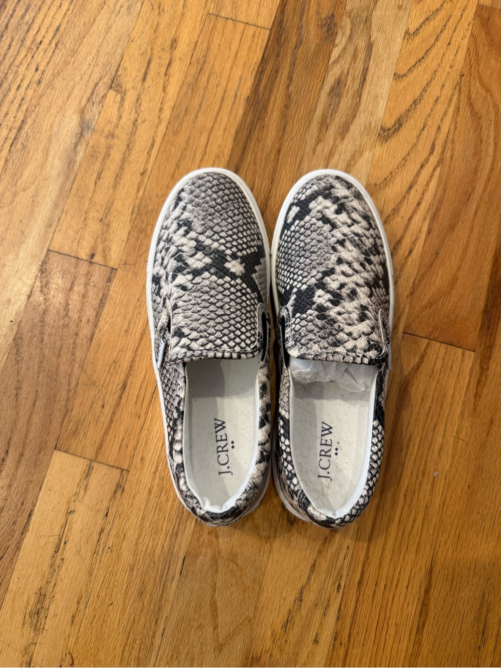 J. Crew women’s size 7 Slip-On Sneakers in Black and White Snake Print